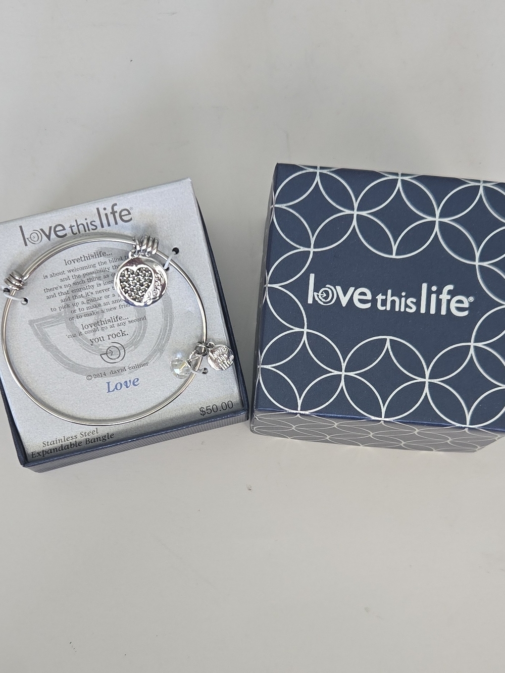 Love This Life Silver 'Love' Expandable Bangle Bracelet